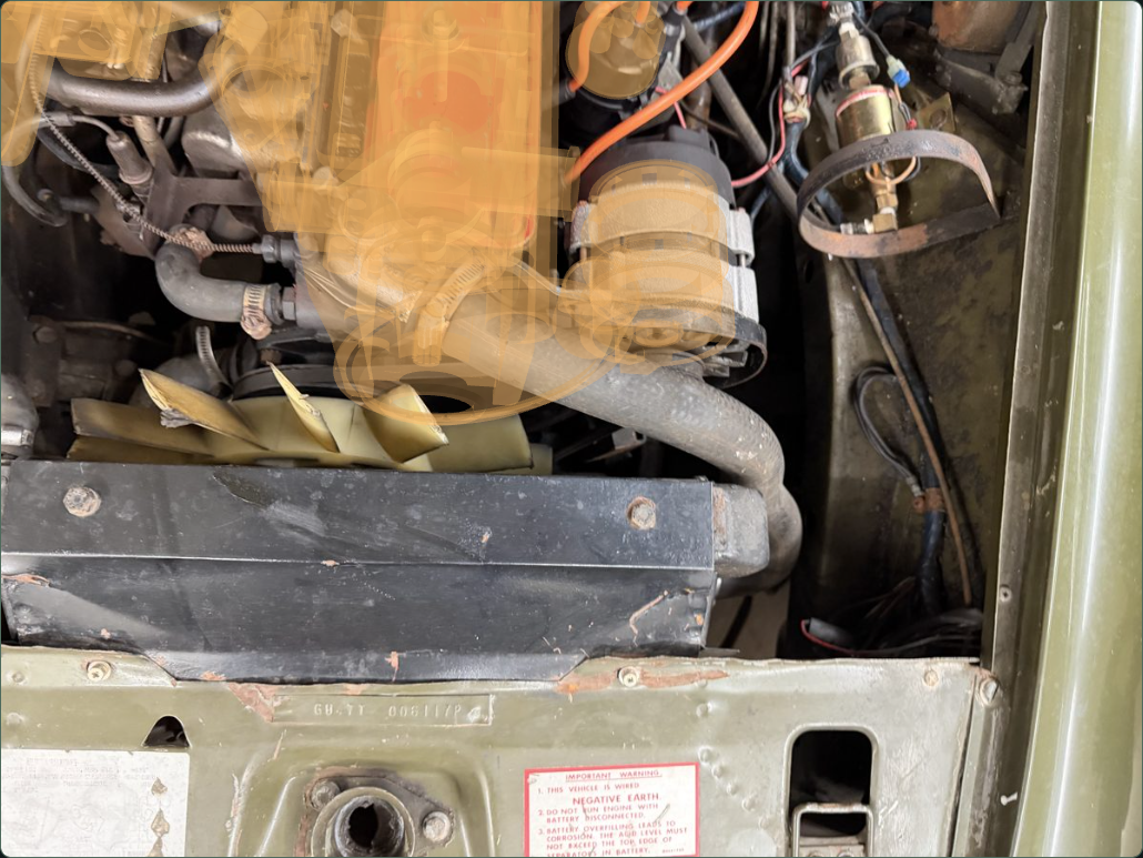 Previous amber CAD overlay misses the photographed alternator in IMG6853