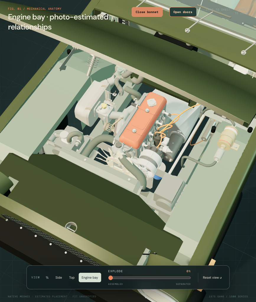 Previous engine-bay model with the fan high beside the upper hose