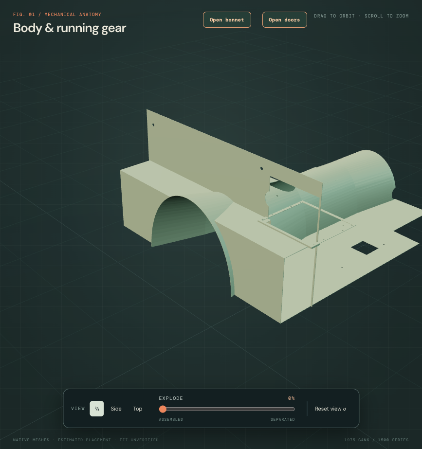 Revised native front-body reference with closing surfaces following the retained tunnel