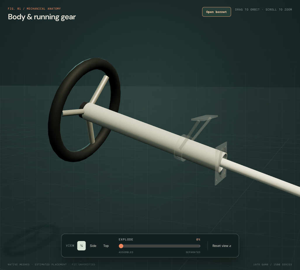Prior column reference with a plain outer tube between the body crossing and steering wheel.