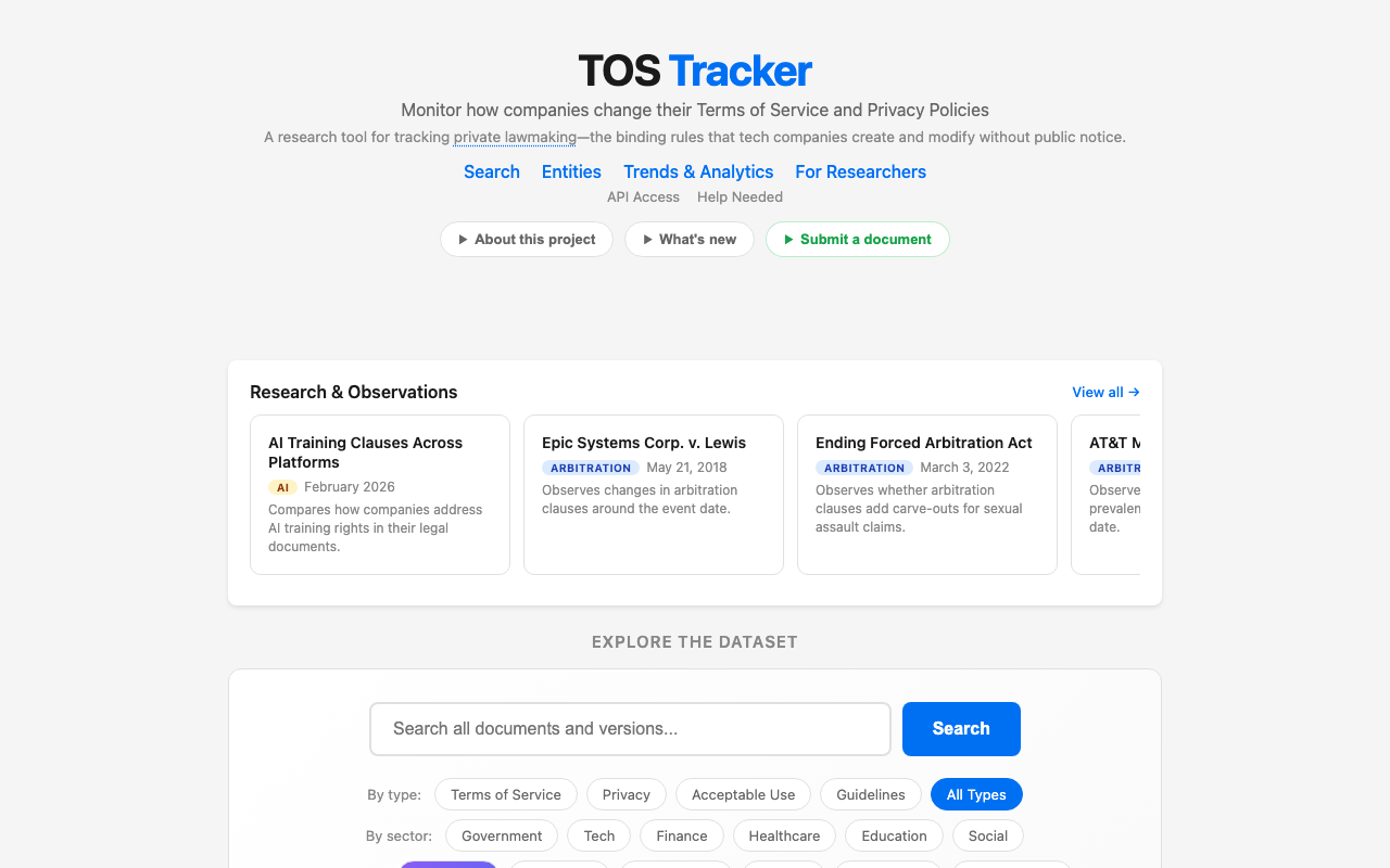 TOS Tracker screenshot