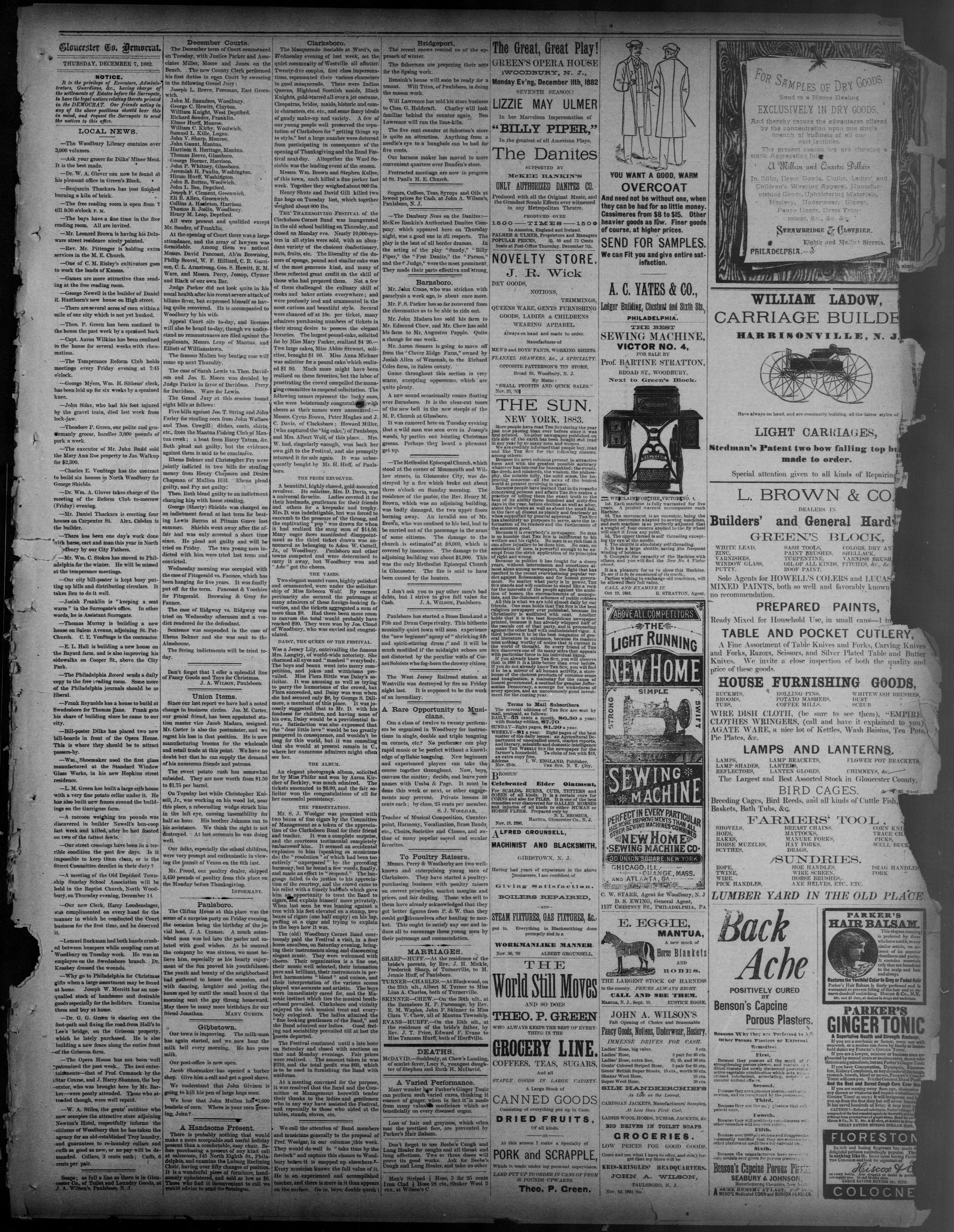 December 7, 1882 newspaper page with Barnsboro local news in the fourth column