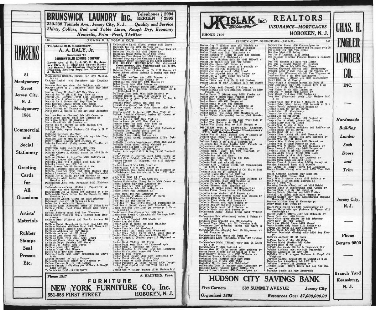 Jersey City directory, 1925–1926, David and Cath Fitzgerald entry