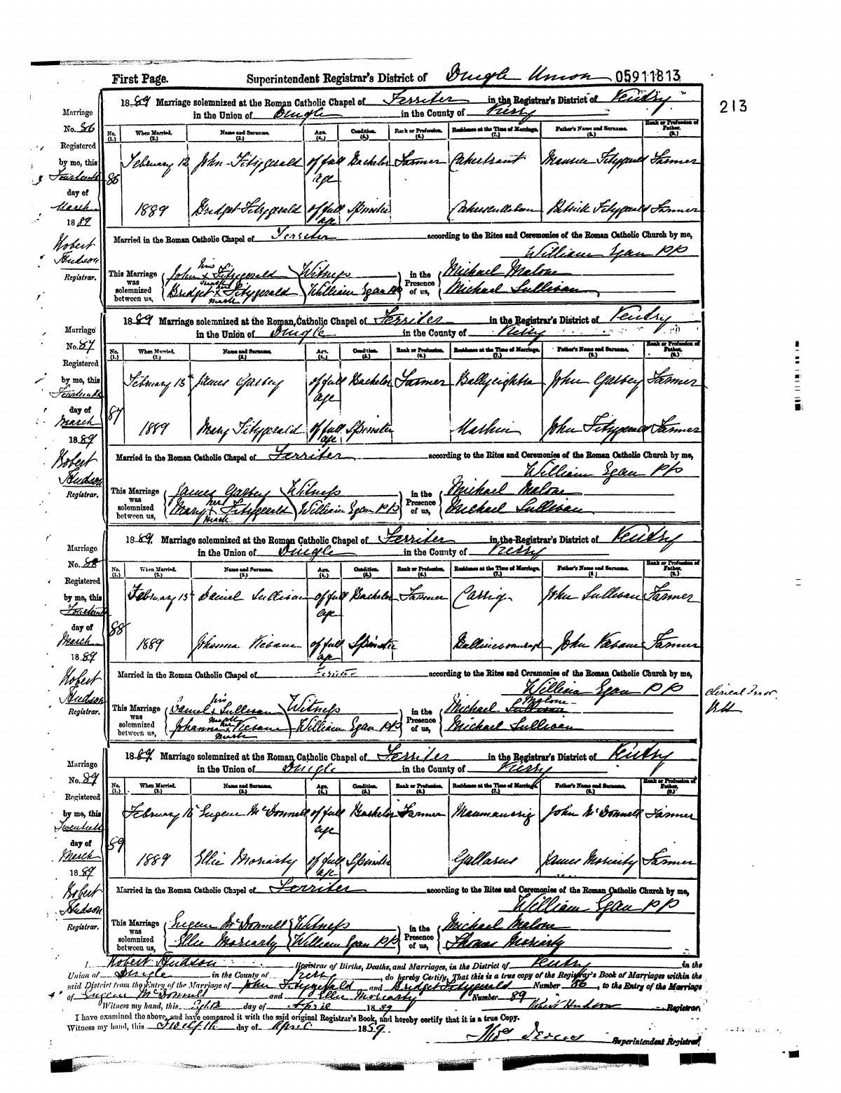 Civil register page from Ventry in County Kerry