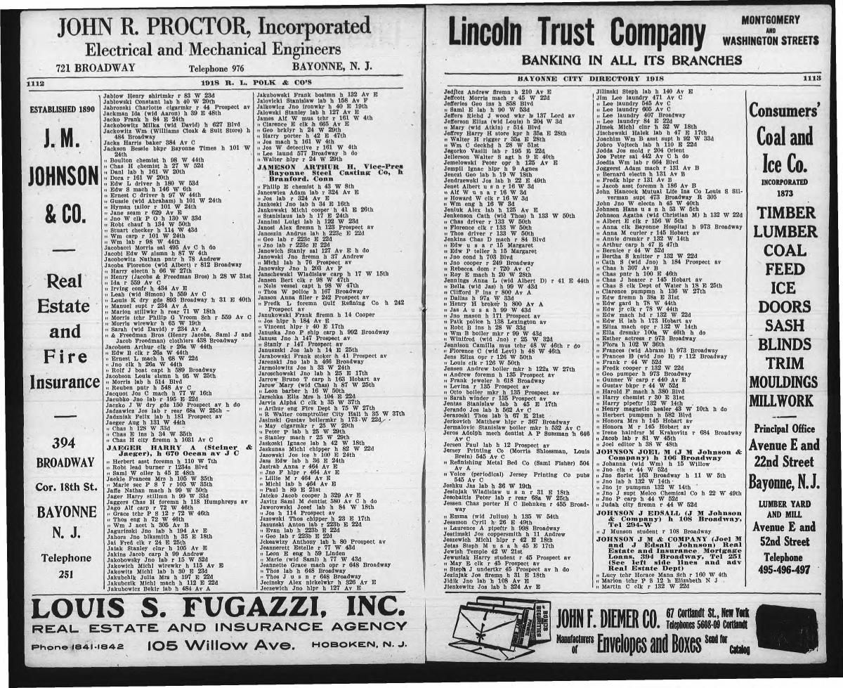 Bayonne directory, 1918, Leahey and Weckesser entries