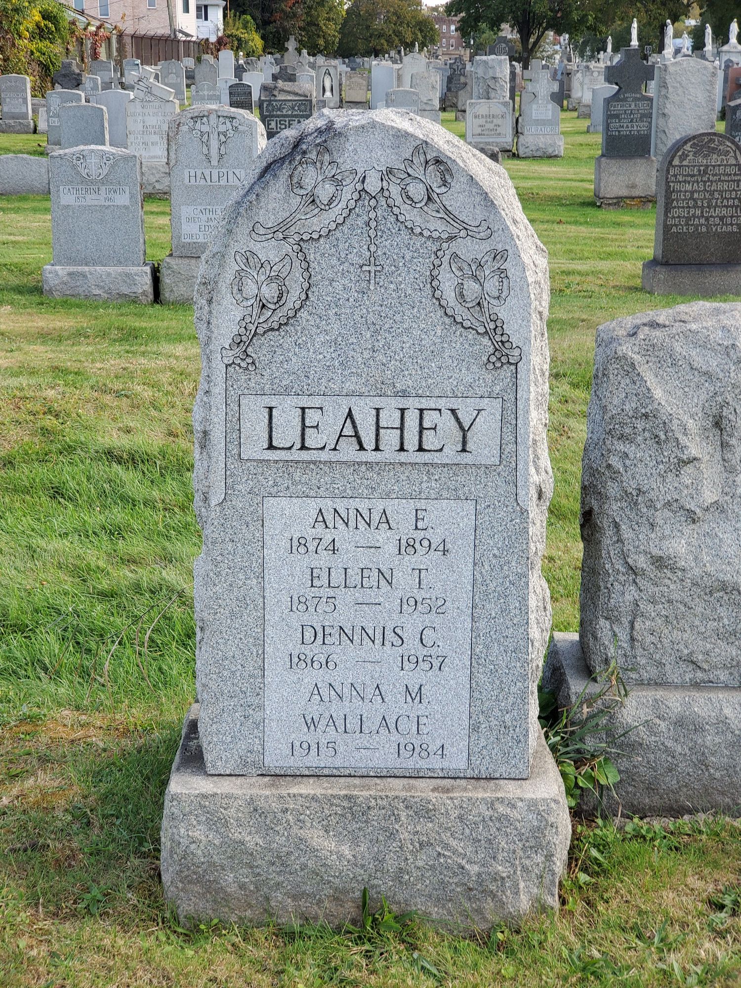 The LEAHEY headstone at Holy Name Cemetery, Jersey City