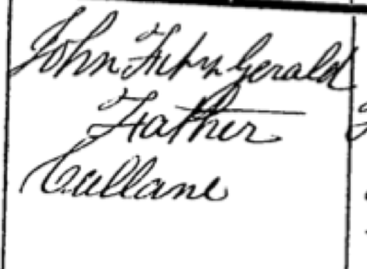 John Fitzgerald signing his own name when he registered his son David's birth, 5 April 1875
